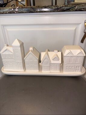 Merry Makers 5-Piece Ceramic Holiday Houses, Snowflake Lane Collection, 14.5” L